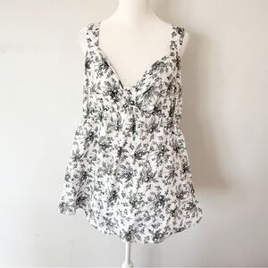 Nick & Sarah Women Floral Toile Cotton Babydoll Tank Top 2X Feminine Cottage